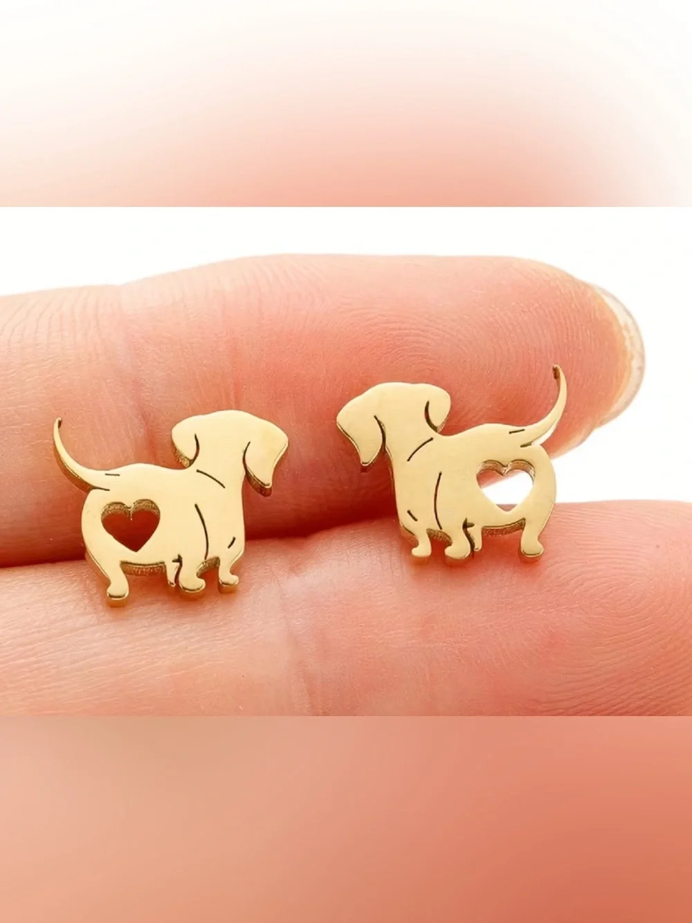 Gold Dog Heart Stud Earrings - Pet Lover Jewelry